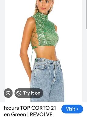 H:ours Corto 21 En Green Sequin Lace-Up Crop Top PERFFECT CONDITION XS